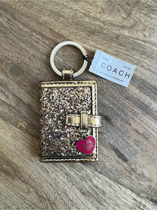 Coach Accessories - Vintage Coach Gold Glitter Mini Frame Keychain with Pink Heart Charm Y2K